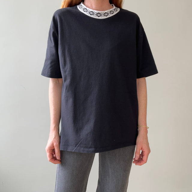 1980s Collar Design Blank Black T Shirt