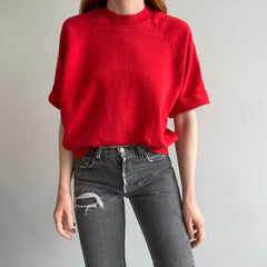 1980s Cut Sleeve DIY Red Warm Up Sweatshirt