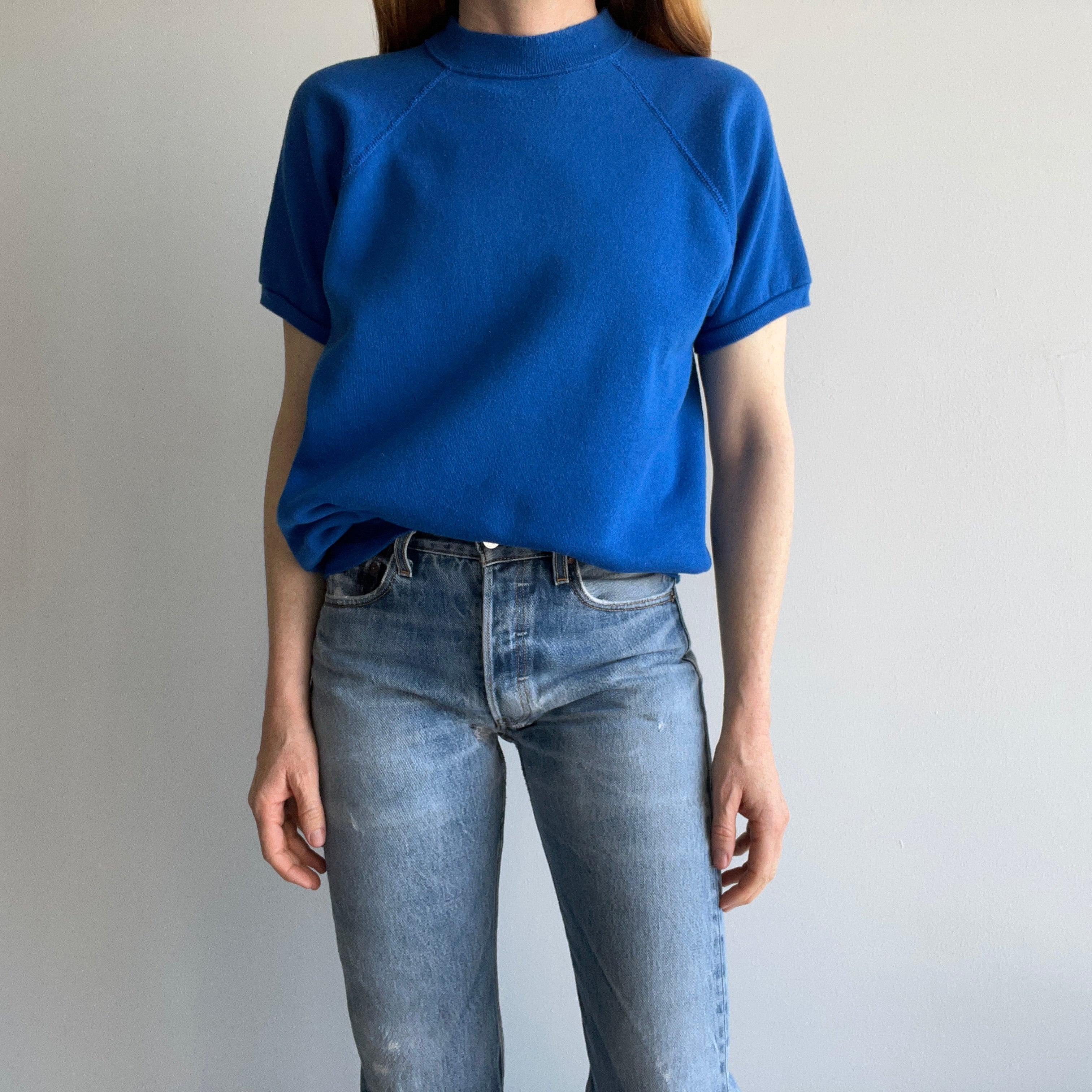 1980s Cerulean Blue Barely Worn Warm Up Sweatshirt