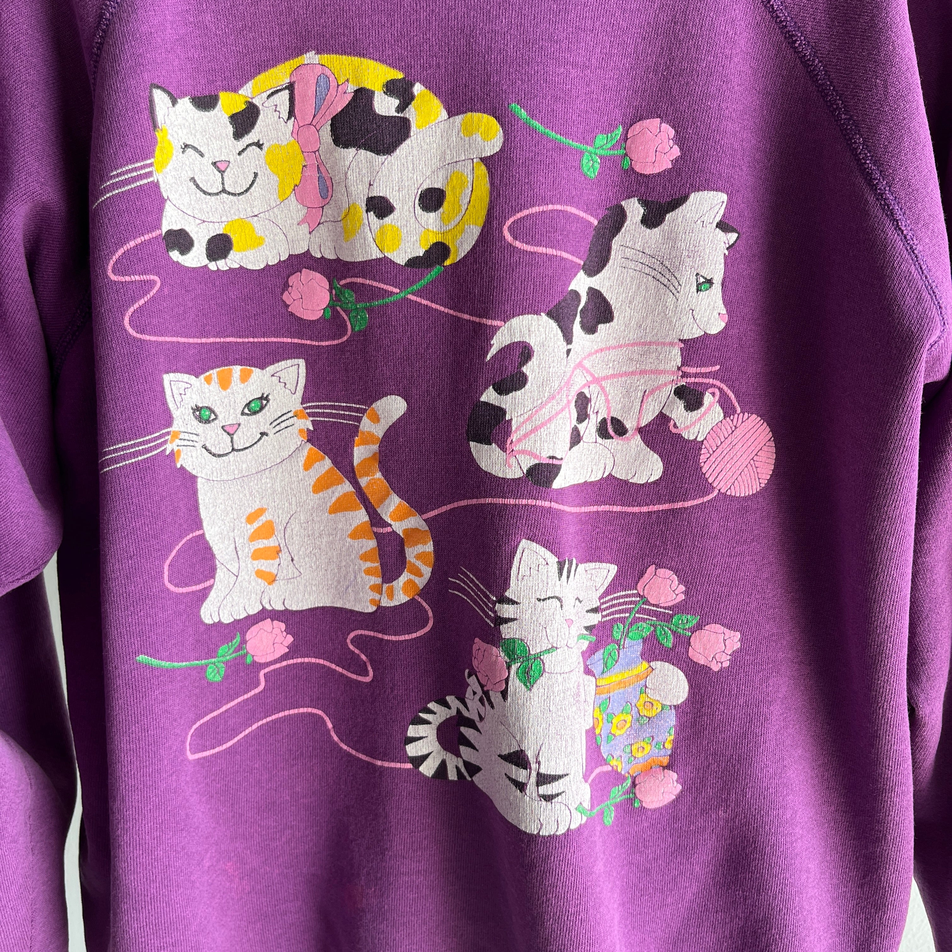 1980s Cats and Yarn and Flowers and Bows Sweatshirt