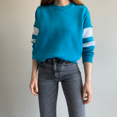 1980s Never? Worn Color Block Blue and White Sweatshirt by Wolf - Oh My