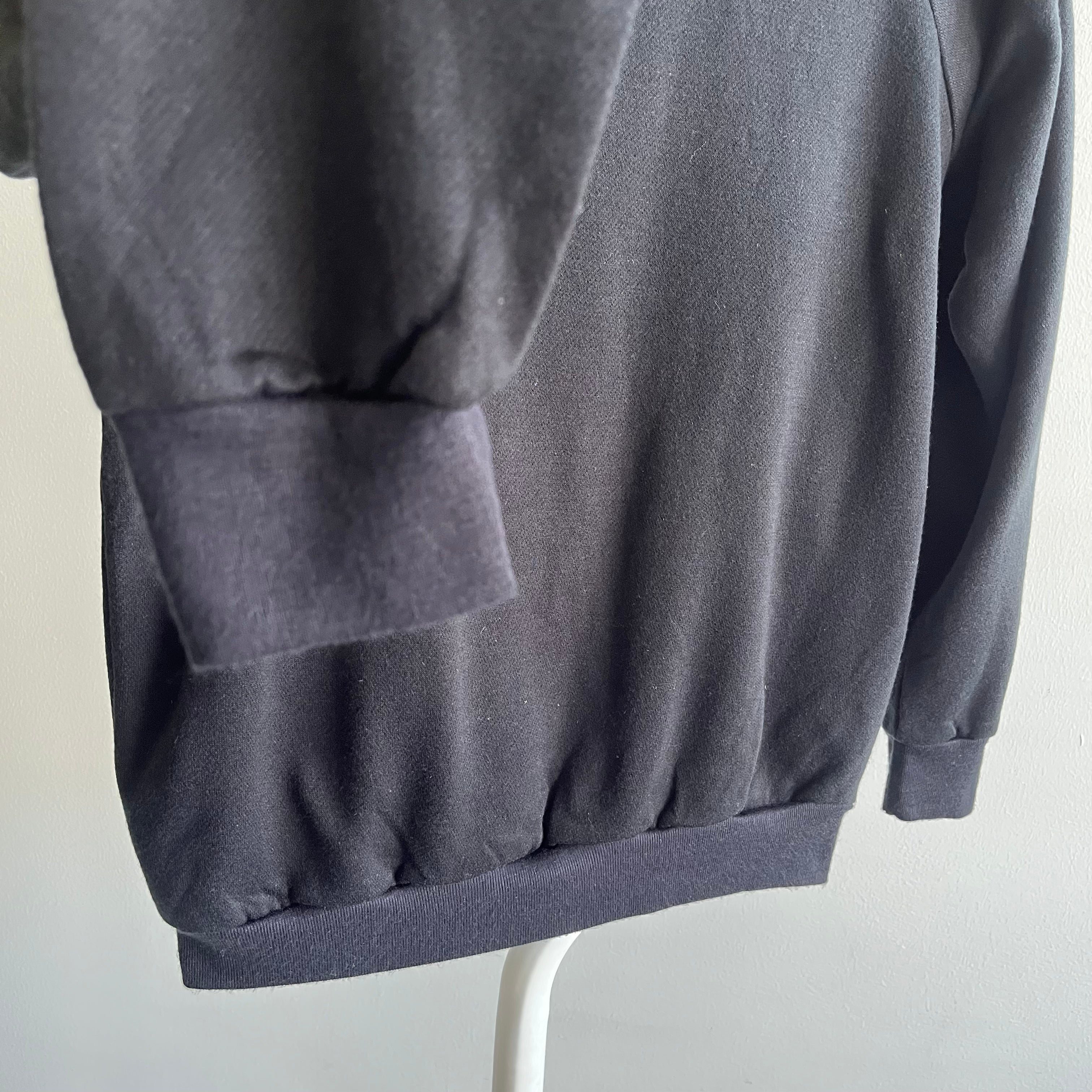 1980s Never (?) Worn Blank Black Smaller Sized Raglan Sweatshirt