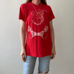 1980s Ohio State Teddy Bear V Neck T-Shirt - Very Faded, Soft and Slouchy