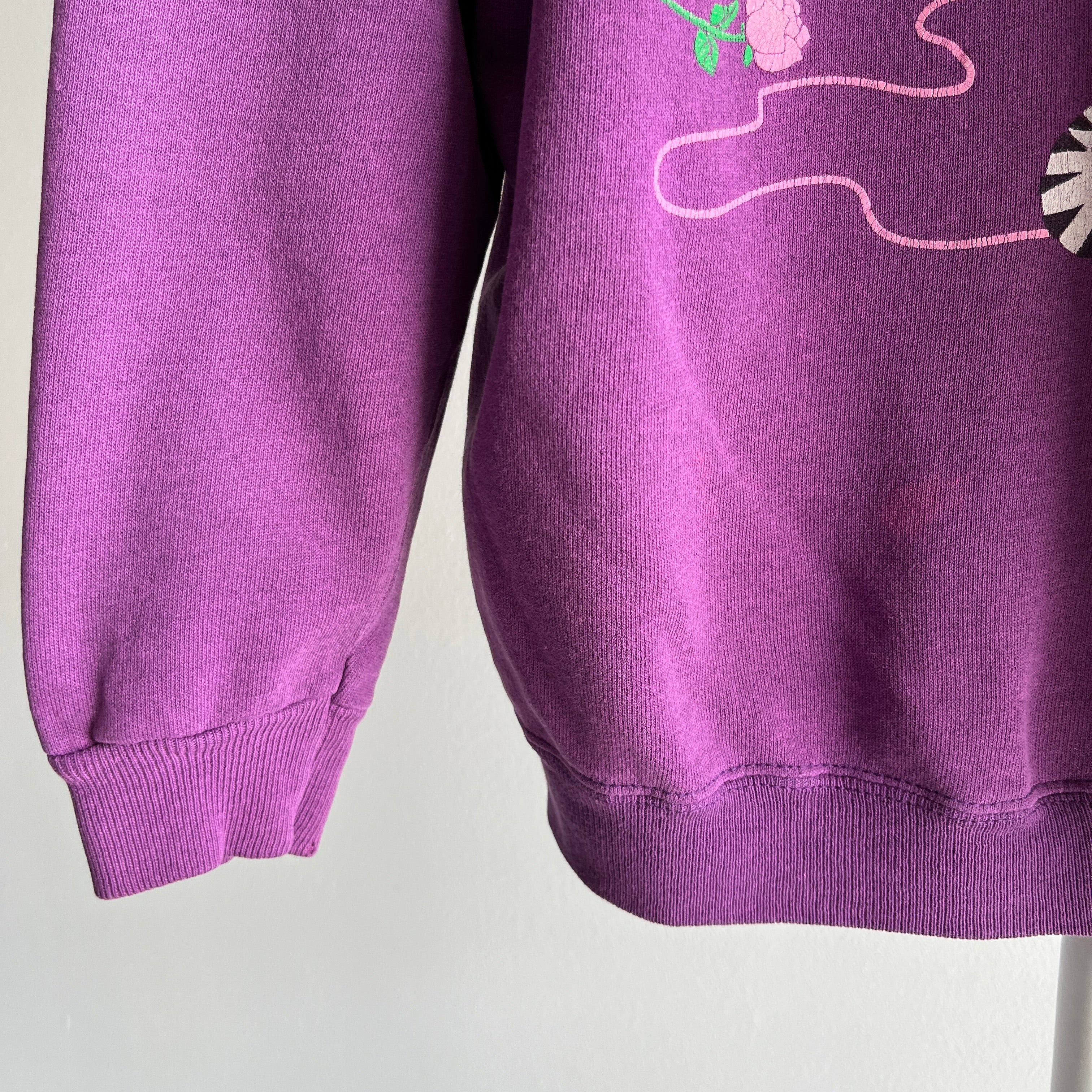 1980s Cats and Yarn and Flowers and Bows Sweatshirt