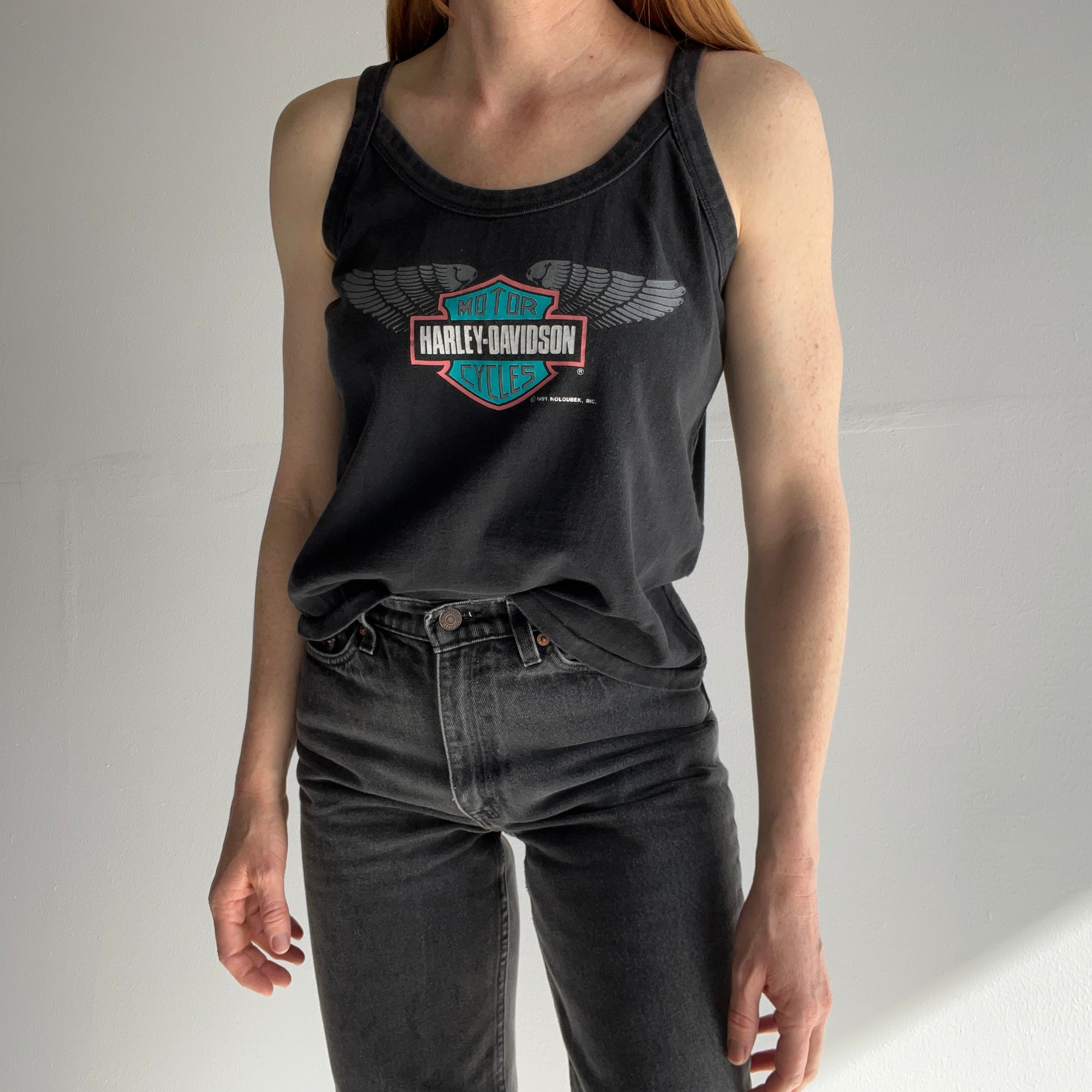 1991 Las Vegas Harley Spaghetti Strap Cotton Tank - WOW