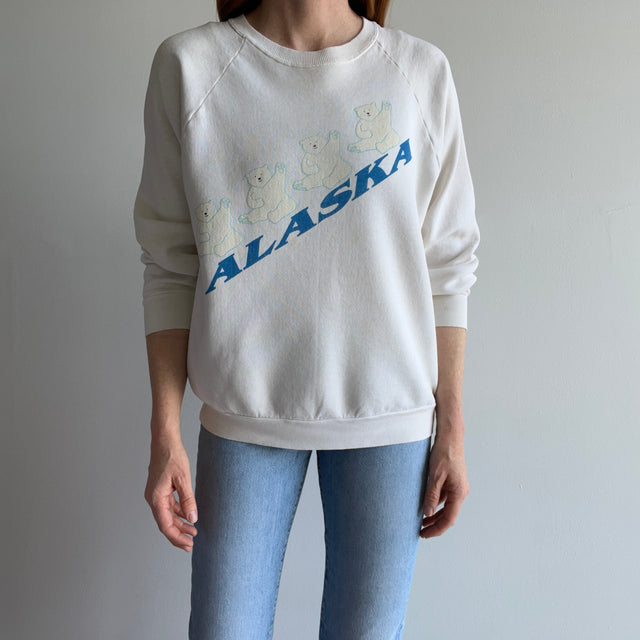 1980s Thinned Out Aged Alaska Happy Polar Bear Sweatshirt