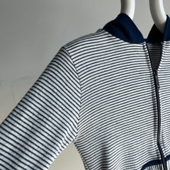 1970s Super Soft XS Navy and White Striped Zip Up Hoodie