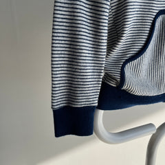 1970s Super Soft XS Navy and White Striped Zip Up Hoodie