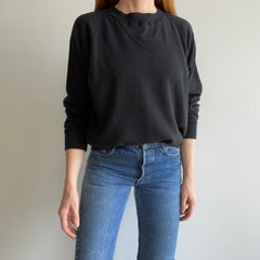 1980s Blank Black Super Soft Acrylic Single V Sweater/Sweatshirt