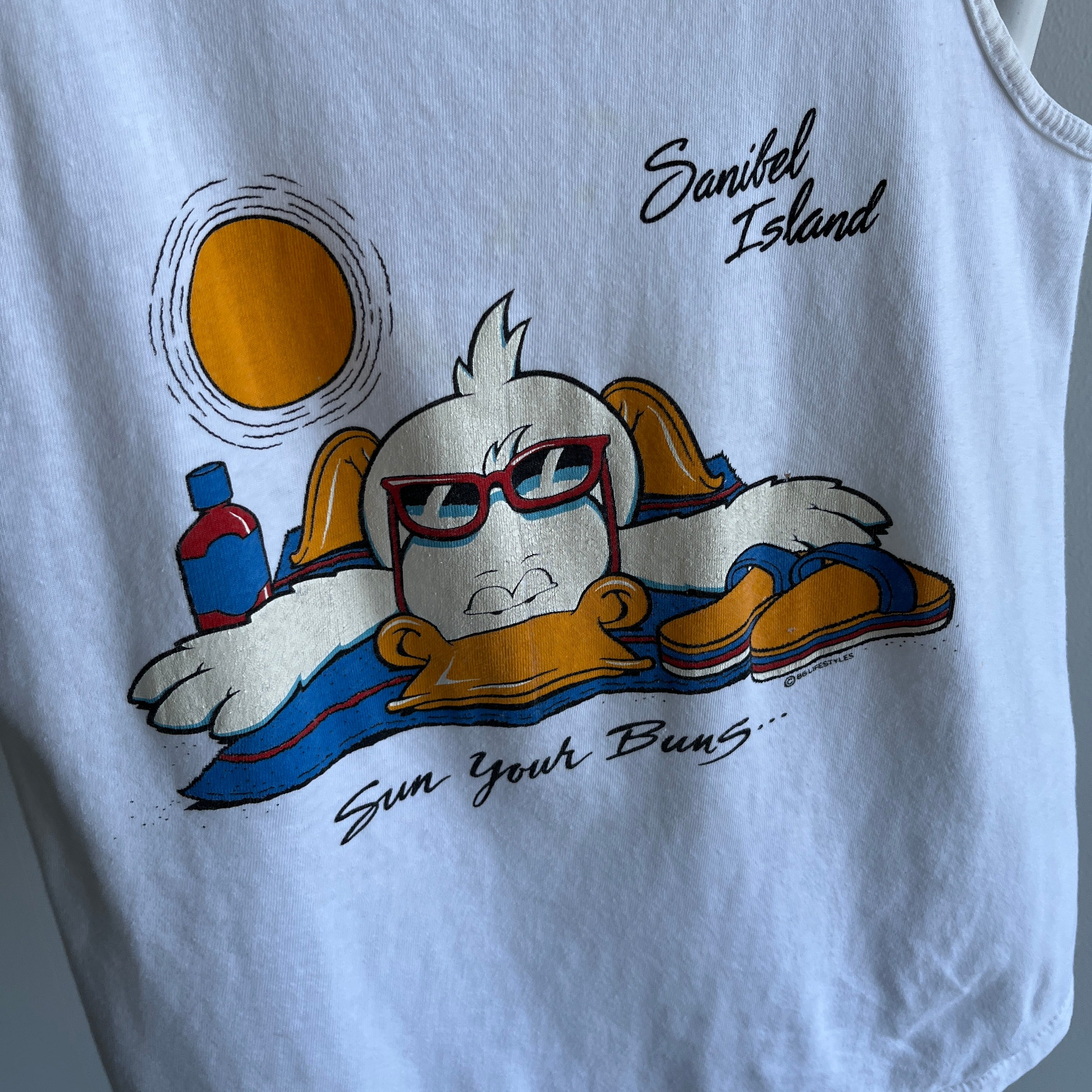 1986 Sanibel Island Sun Your Buns (Check out The Back Side) Tank Top