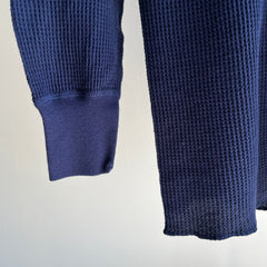 1980/90s Blank Navy Waffle Knit Long Sleeve Shirt
