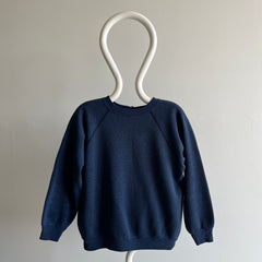 1970/80s Blank Bleach Stained Navy Sweatshirt with Tattered Hole on the Backside - Luxe