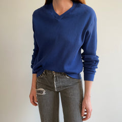 1980s Waffle Knit V-Neck Long Sleeve Shirt/Sweatshirt