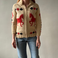 1970s Handmade DIY Horsey Cowichan Zip Up Sweater - !!!!!!