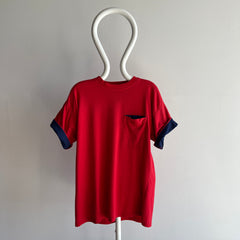 1980s Lovely Two Tone Slit Pocket Roll up Sleeve T-Shirt