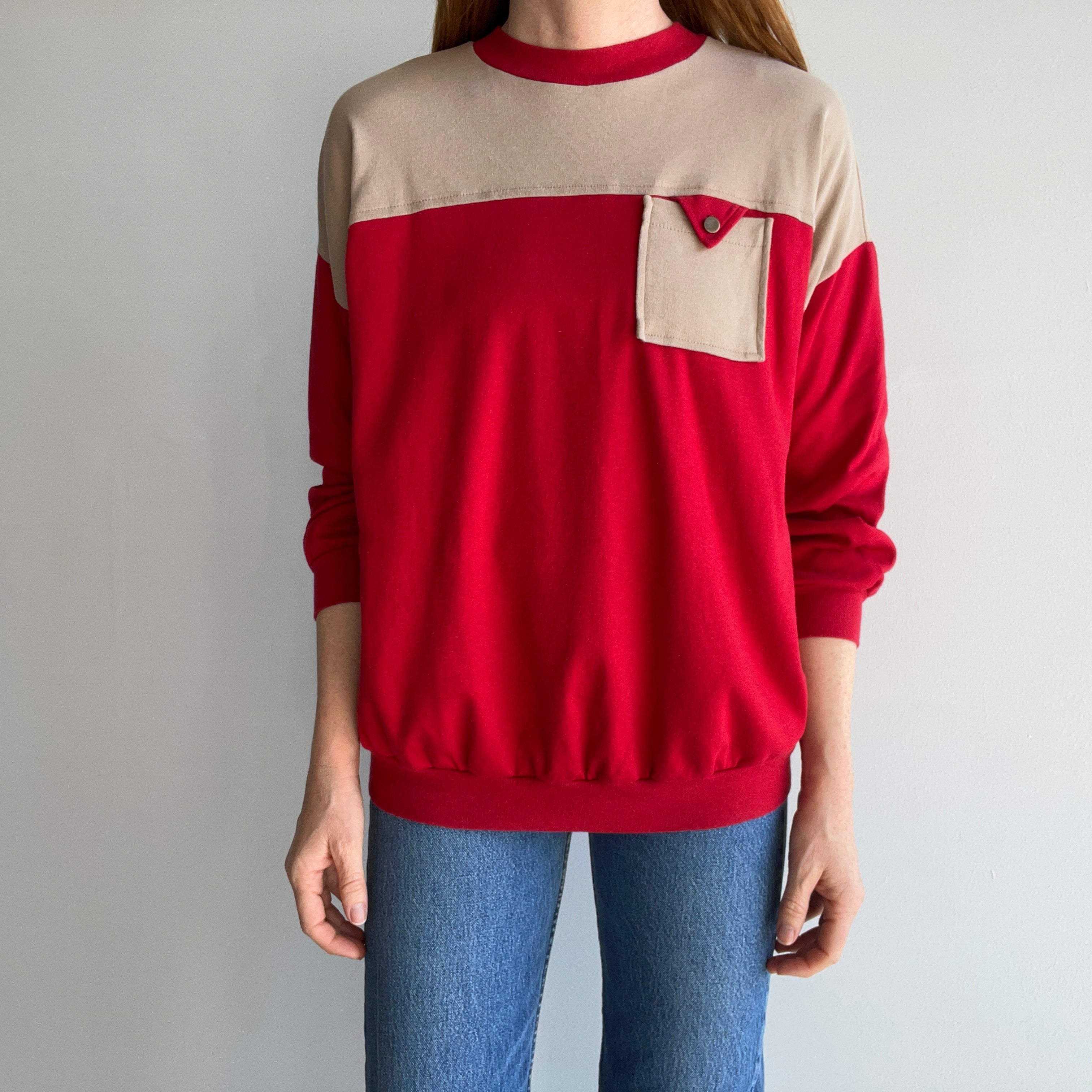 1980s Adorable Color Block Lightweight Sweatshirt/Long Sleeve T-Shirt by 