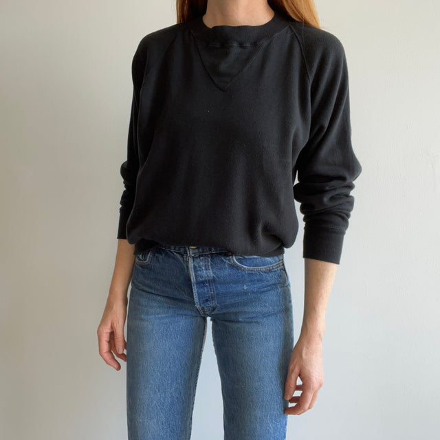 1980s Blank Black Super Soft Acrylic Single V Sweater/Sweatshirt