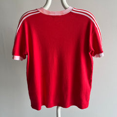 1970/80s Re V-Neck Ring T-SHirt with Shoulder Striping - Jersey Knit