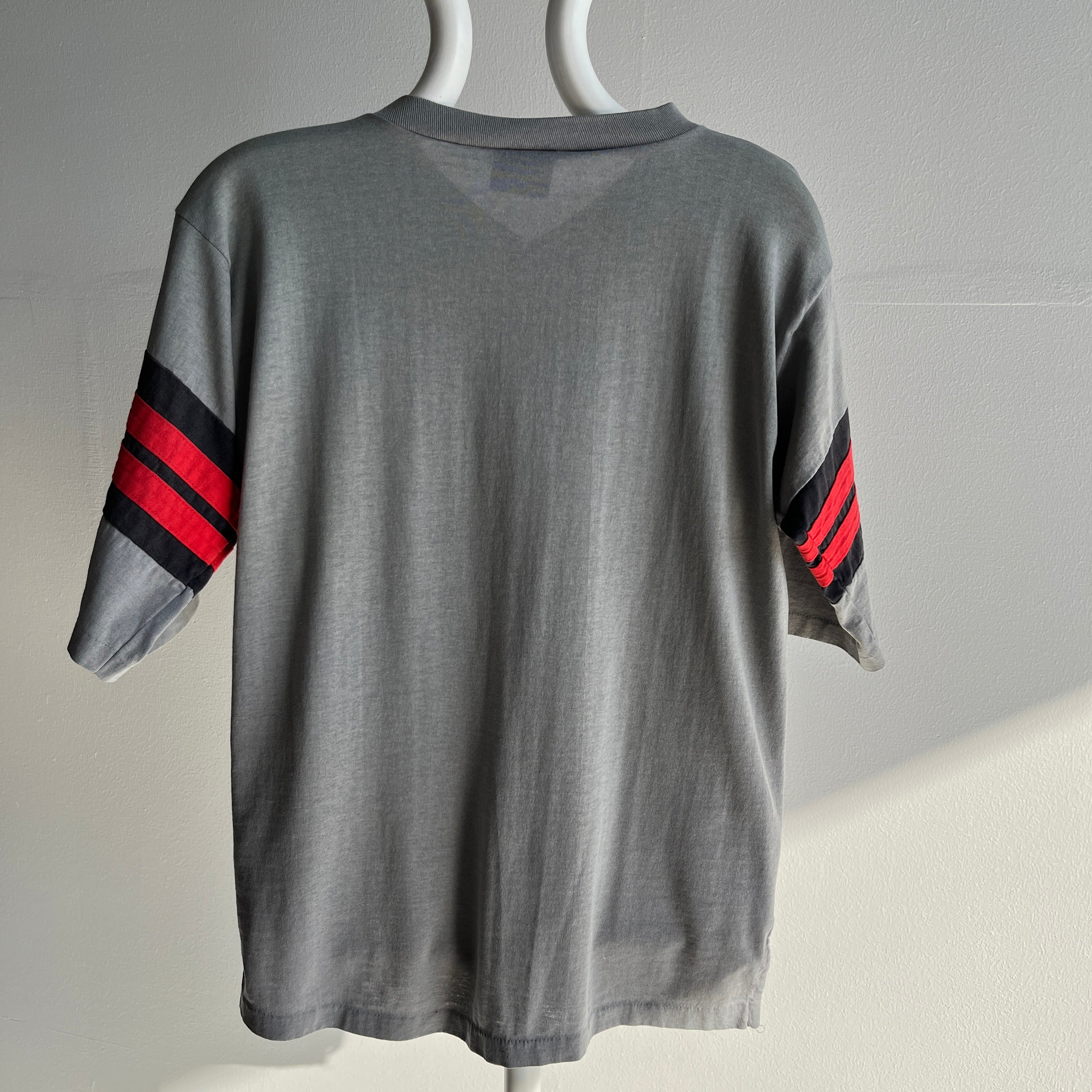 1980s Sun Faded and Worn Football T-Shirt with Faint Pit Staining by Wright