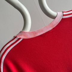 1970/80s Re V-Neck Ring T-SHirt with Shoulder Striping - Jersey Knit