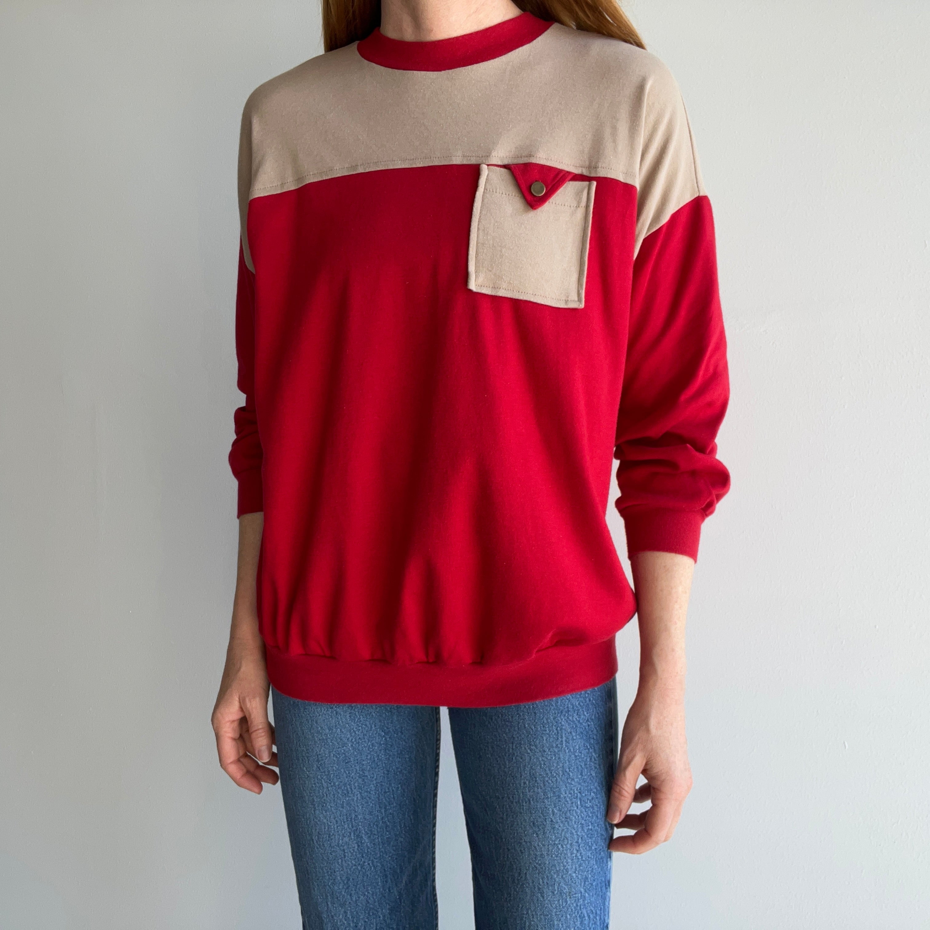 1980s Adorable Color Block Lightweight Sweatshirt/Long Sleeve T-Shirt by 