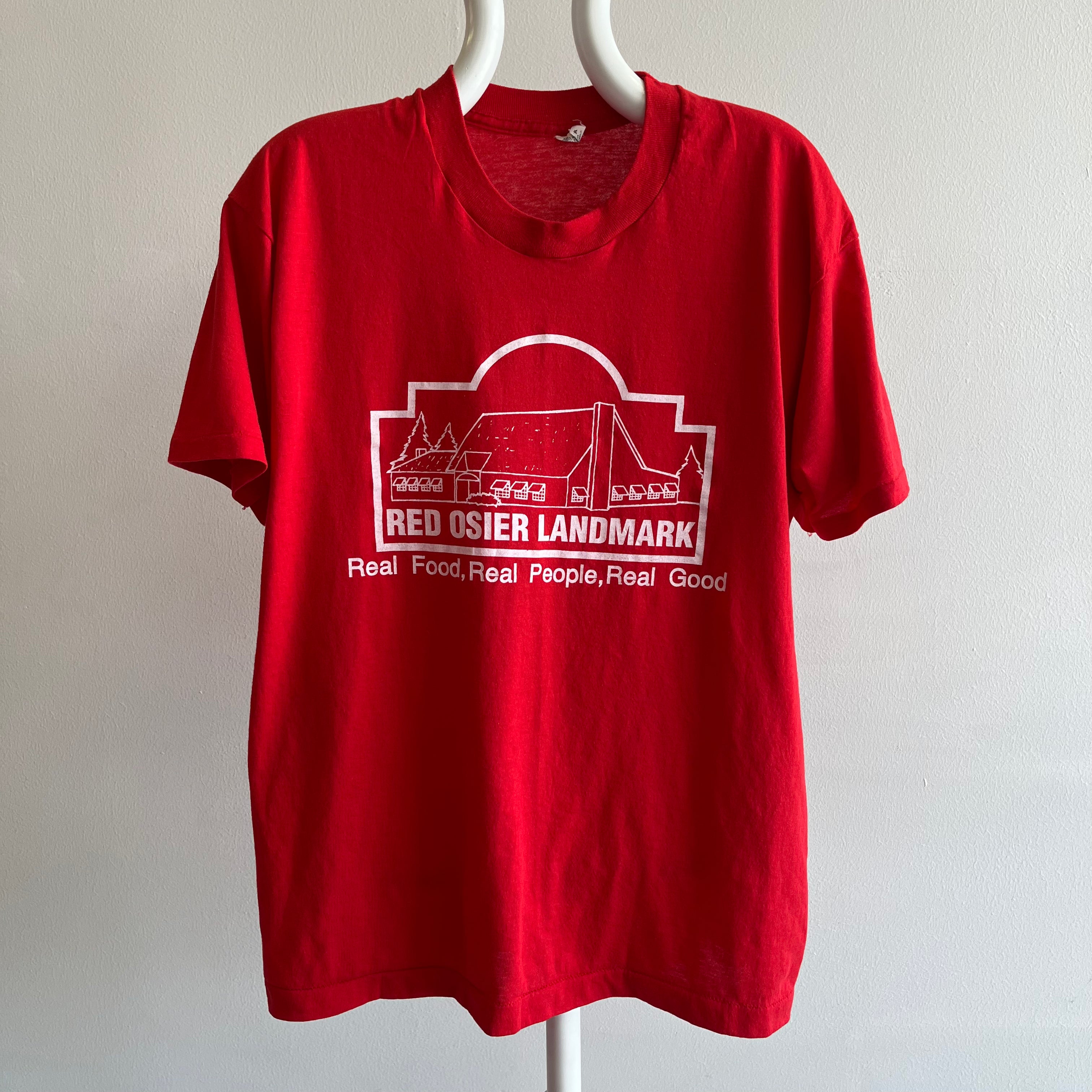 1980s Red Osier Landmark - Real Food, Real People, Real Good - T-Shirt