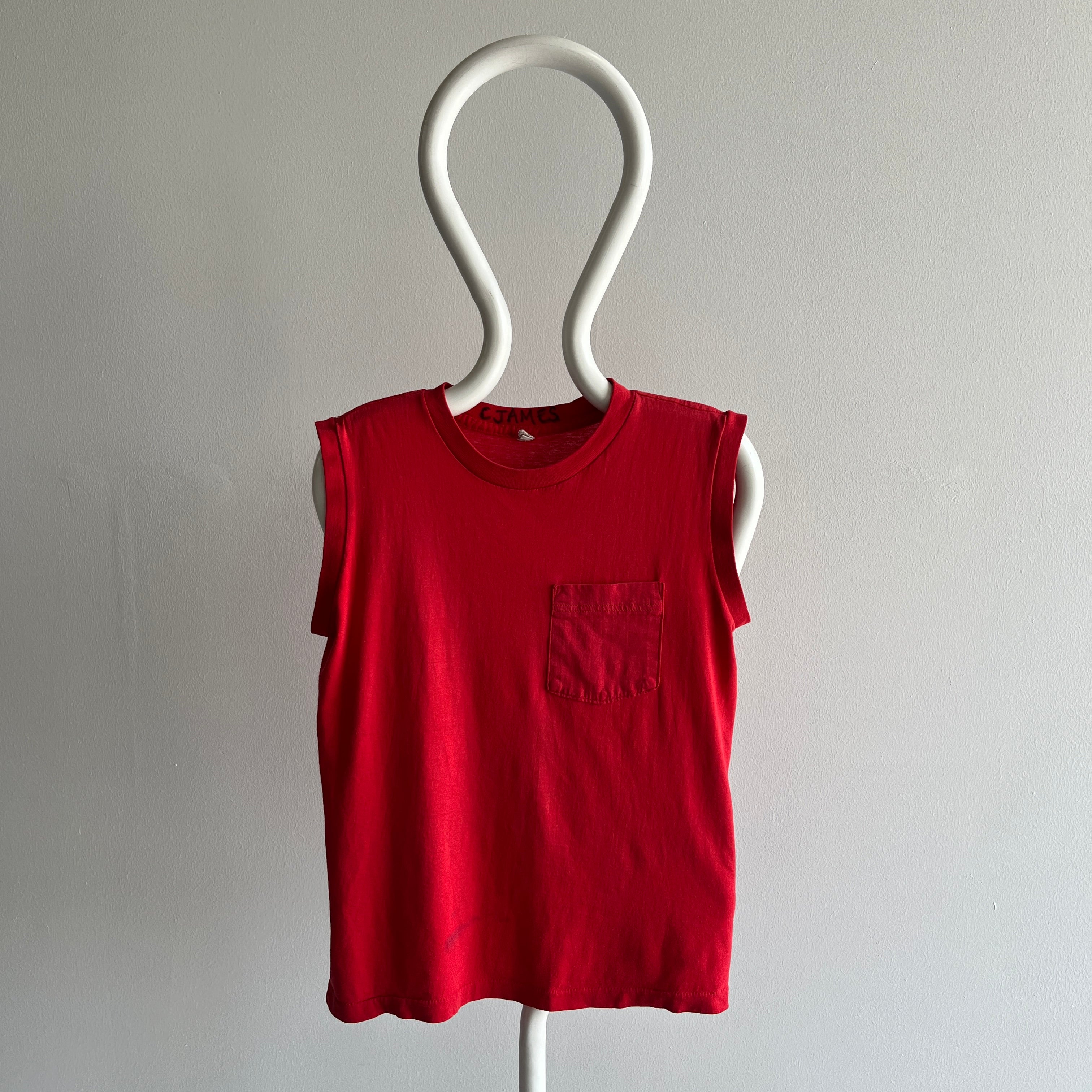 1980s Faded, Worn, Stained Red Muscle Tank by FOTL