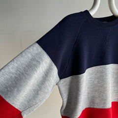 1990s Red, Gray and Blue Medium Weight Color Block Sweatshirt - !!!