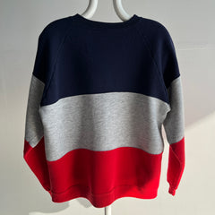 1990s Red, Gray and Blue Medium Weight Color Block Sweatshirt - !!!