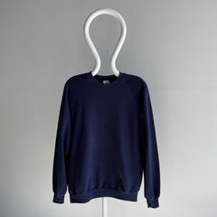 1980s Jerzees Blank Navy Raglan with Wear Holes