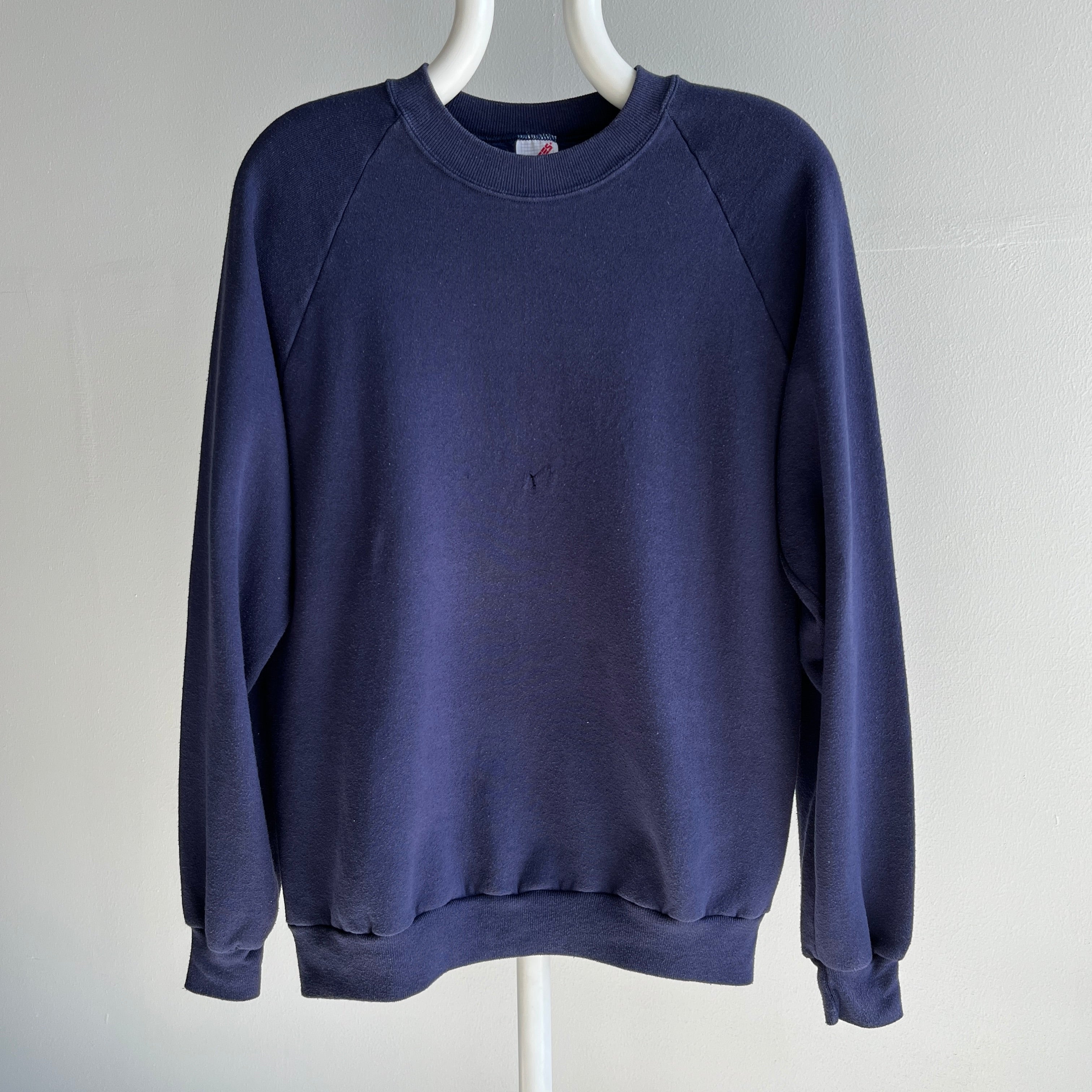 1980s Jerzees Blank Navy Raglan with Wear Holes