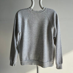 1980s Light Gray Split Collar Worn Out Gray Sweatshirt