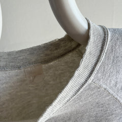 1980s Light Gray Split Collar Worn Out Gray Sweatshirt