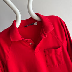 1980s Lands' End Long Sleeve Jersey Knit Polo Shirt - WOW