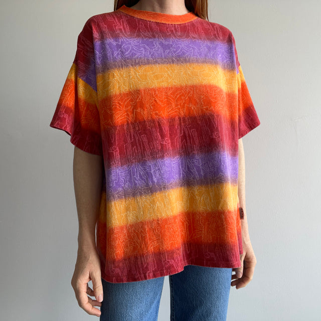 1990s Super Nineties Striped and Then Some Cotton T-Shirt