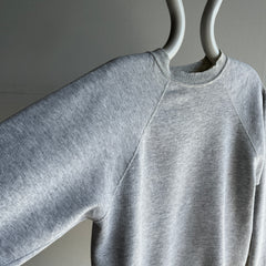 1980s Light Gray Split Collar Worn Out Gray Sweatshirt