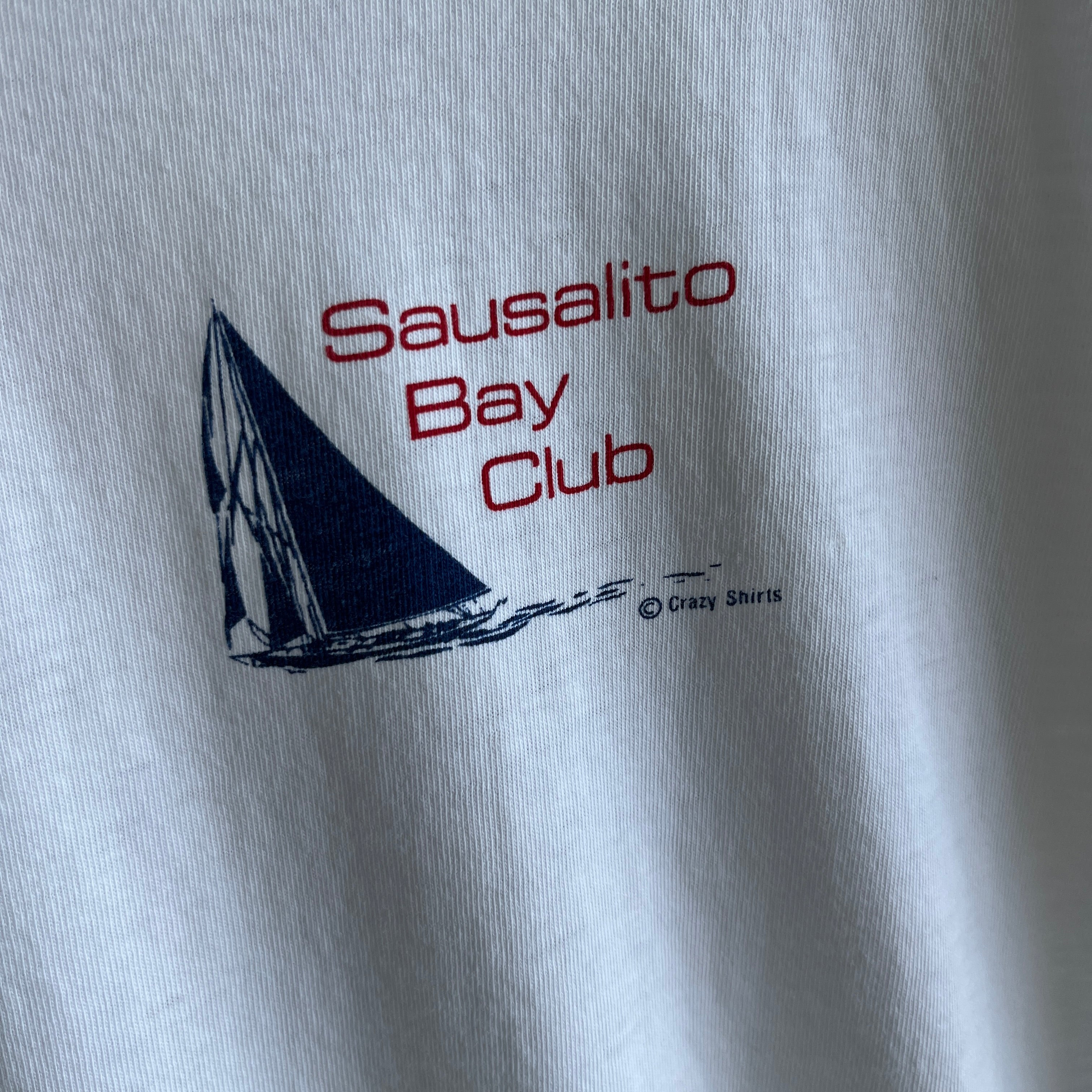 1980s Crazy Shirts Sausalito Bay Club Front and Back T-Shirt - Perfectly Tattered