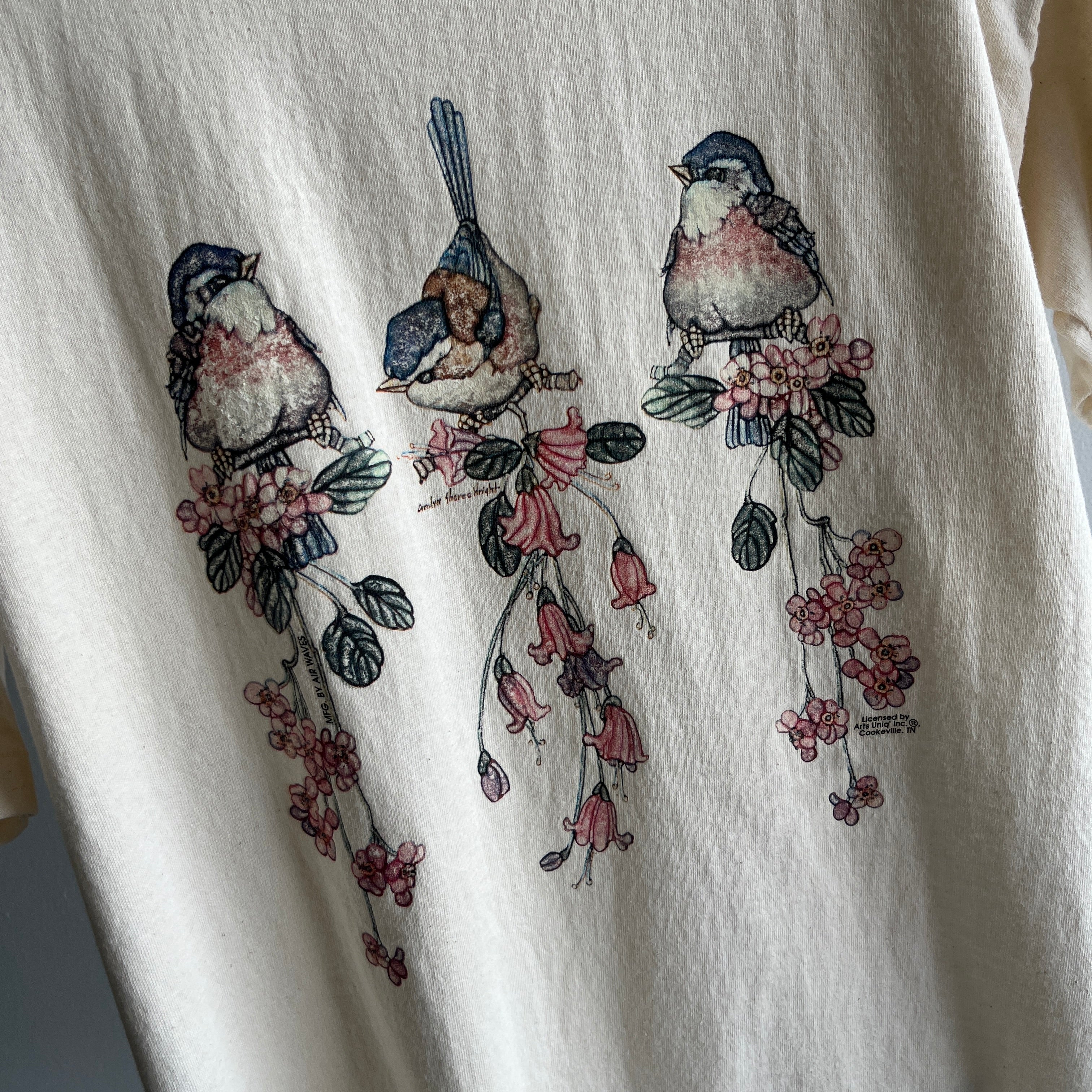 1980s Sweet Little Bird Cotton Off White T-Shirt - Awwwwww