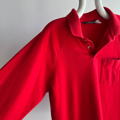 1980s Lands' End Long Sleeve Jersey Knit Polo Shirt - WOW