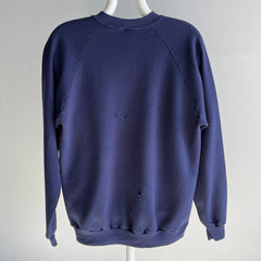 1980s Jerzees Blank Navy Raglan with Wear Holes