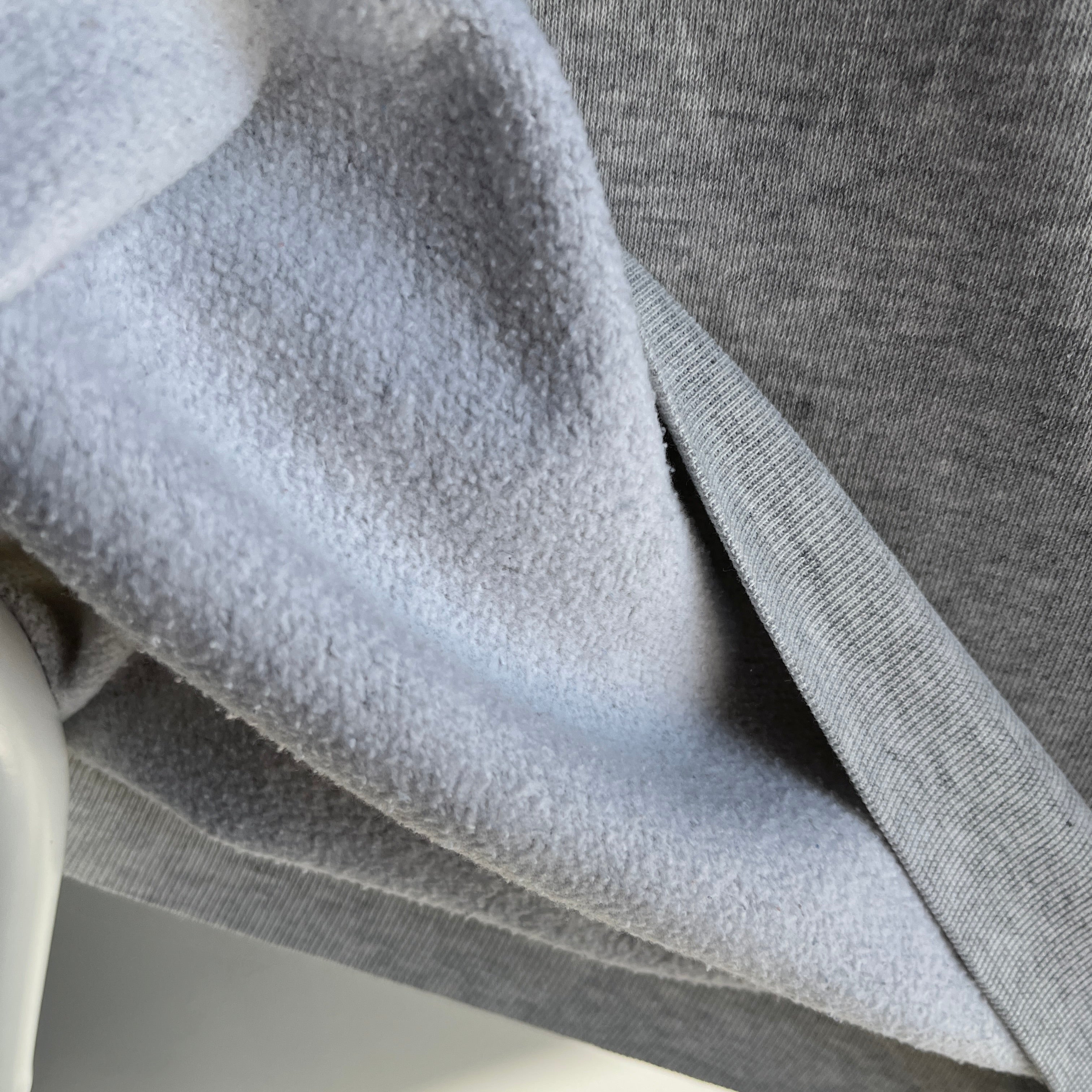 1980s Light Gray Split Collar Worn Out Gray Sweatshirt