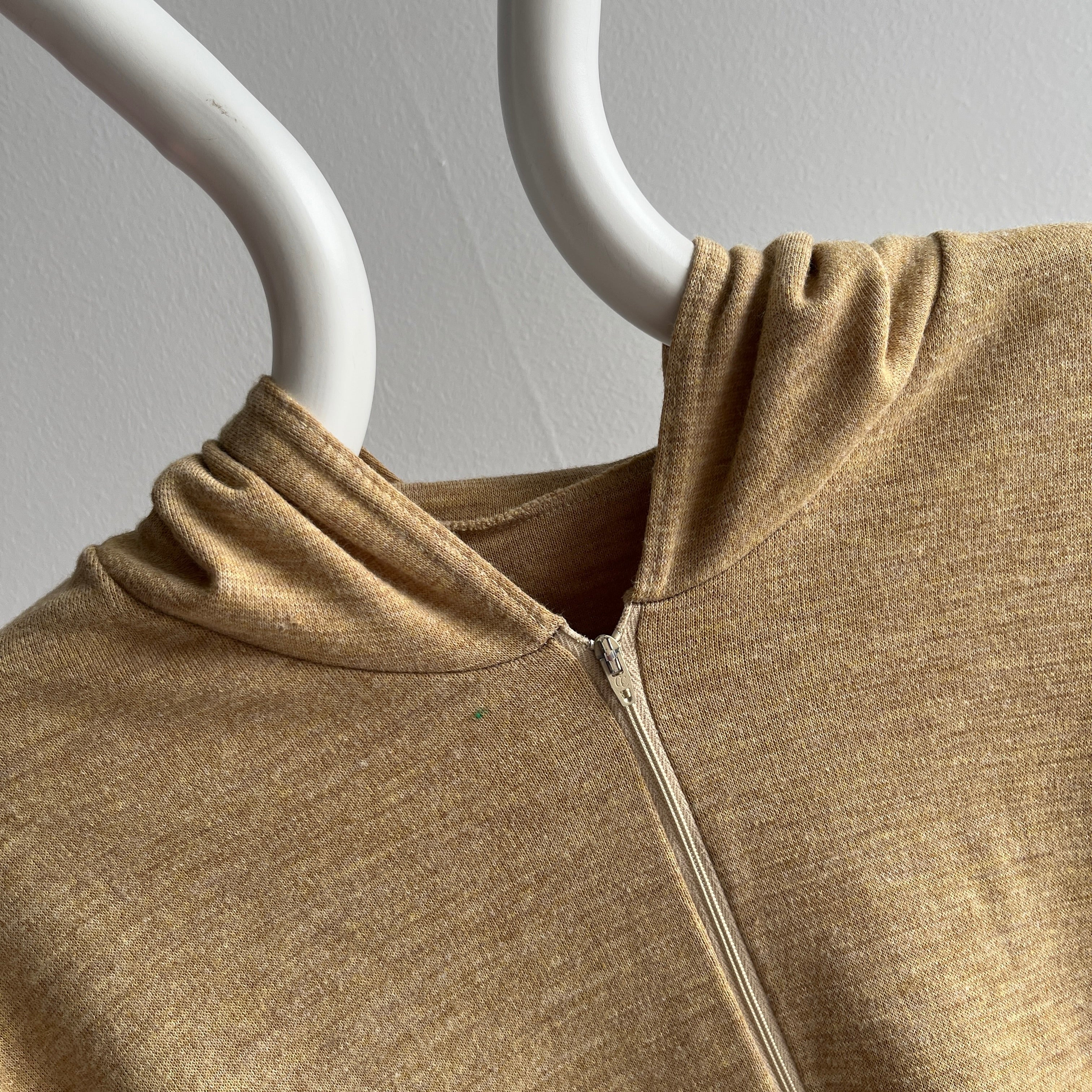 1970/80s European Fawn Colored 1/2 Zip Hoodie - Extremely Slouchy