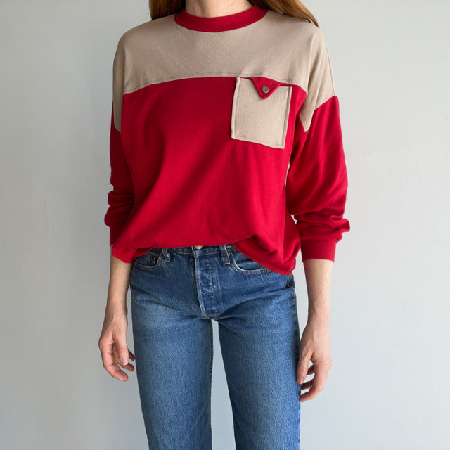 1980s Adorable Color Block Lightweight Sweatshirt/Long Sleeve T-Shirt by "Precious Cargo"