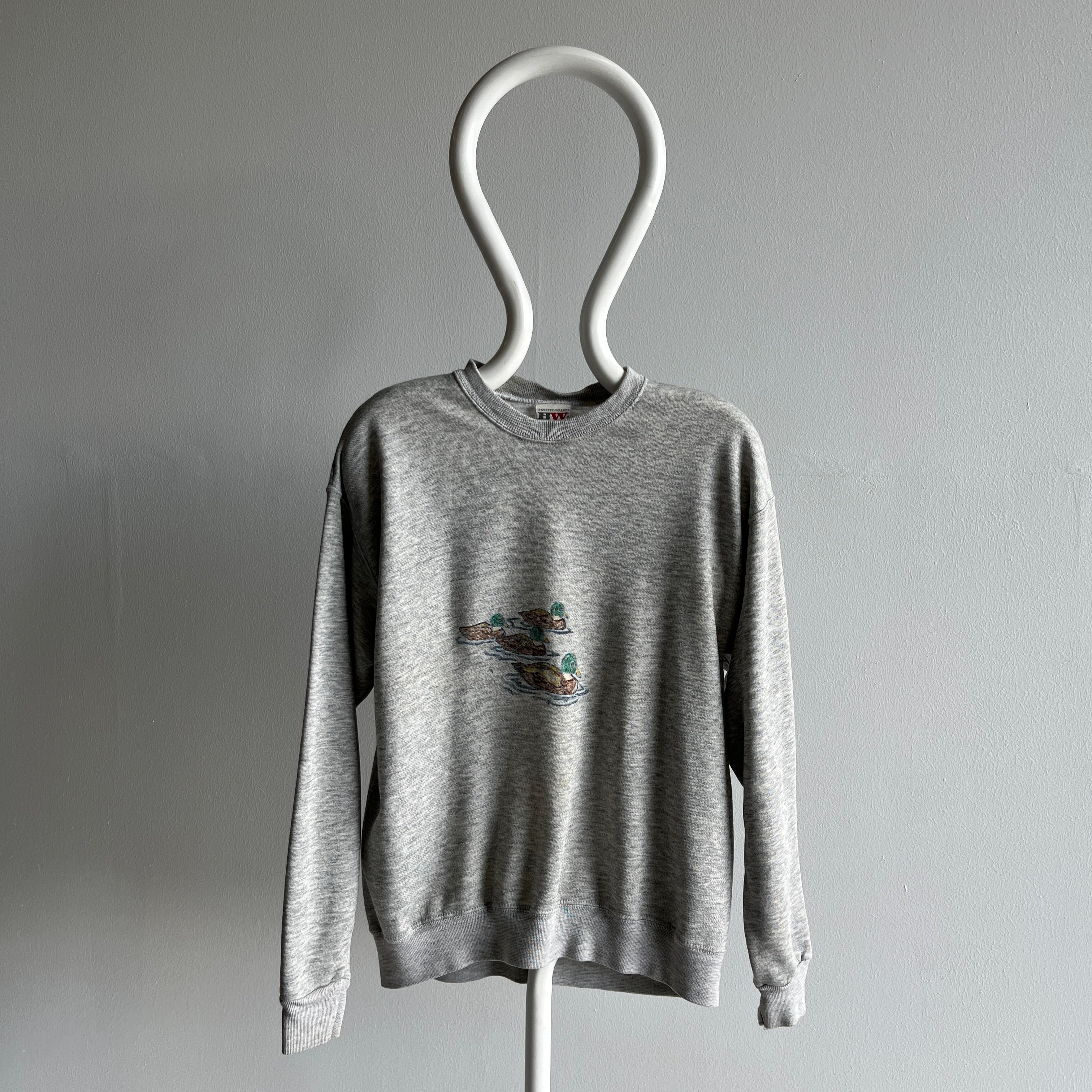 1980s Thinned Out and Well Worn DIY Mallard Sharpie (?) Sweatshirt