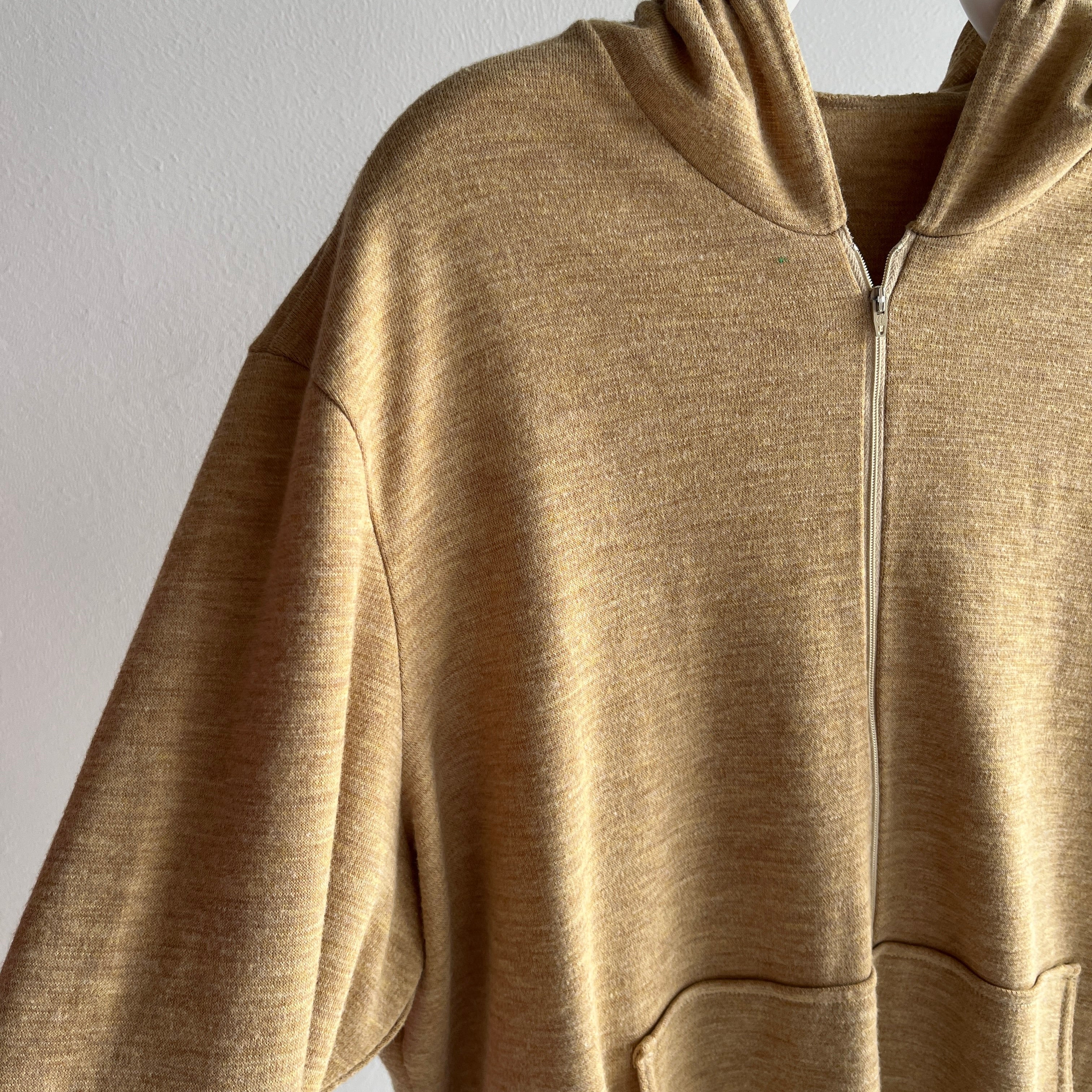 1970/80s European Fawn Colored 1/2 Zip Hoodie - Extremely Slouchy