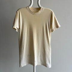 1970s Ecru Patina Blank White Beat Up T-SHirt - Above Average!