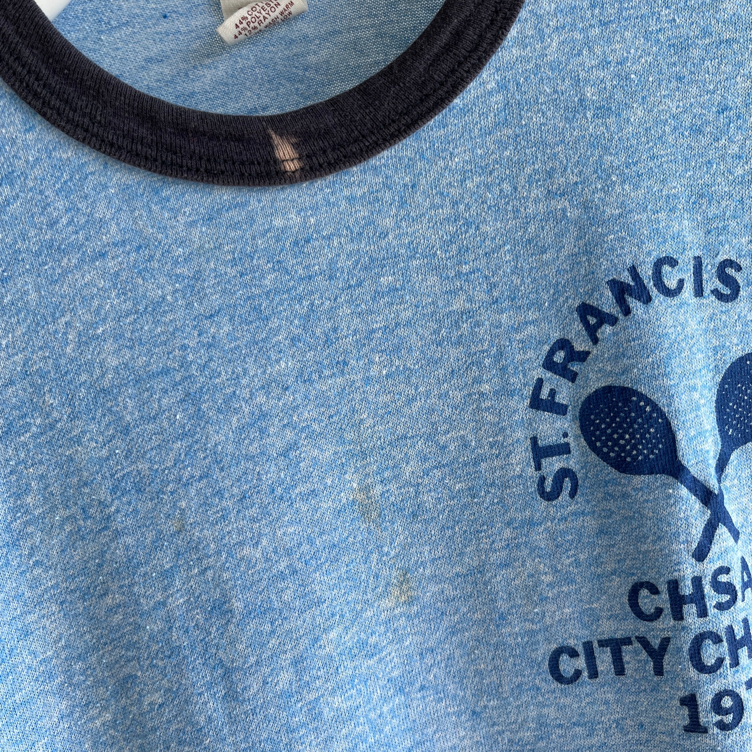 1977 St. Francis Prep CHSAA City Champs Ring T-Shirt by Russell