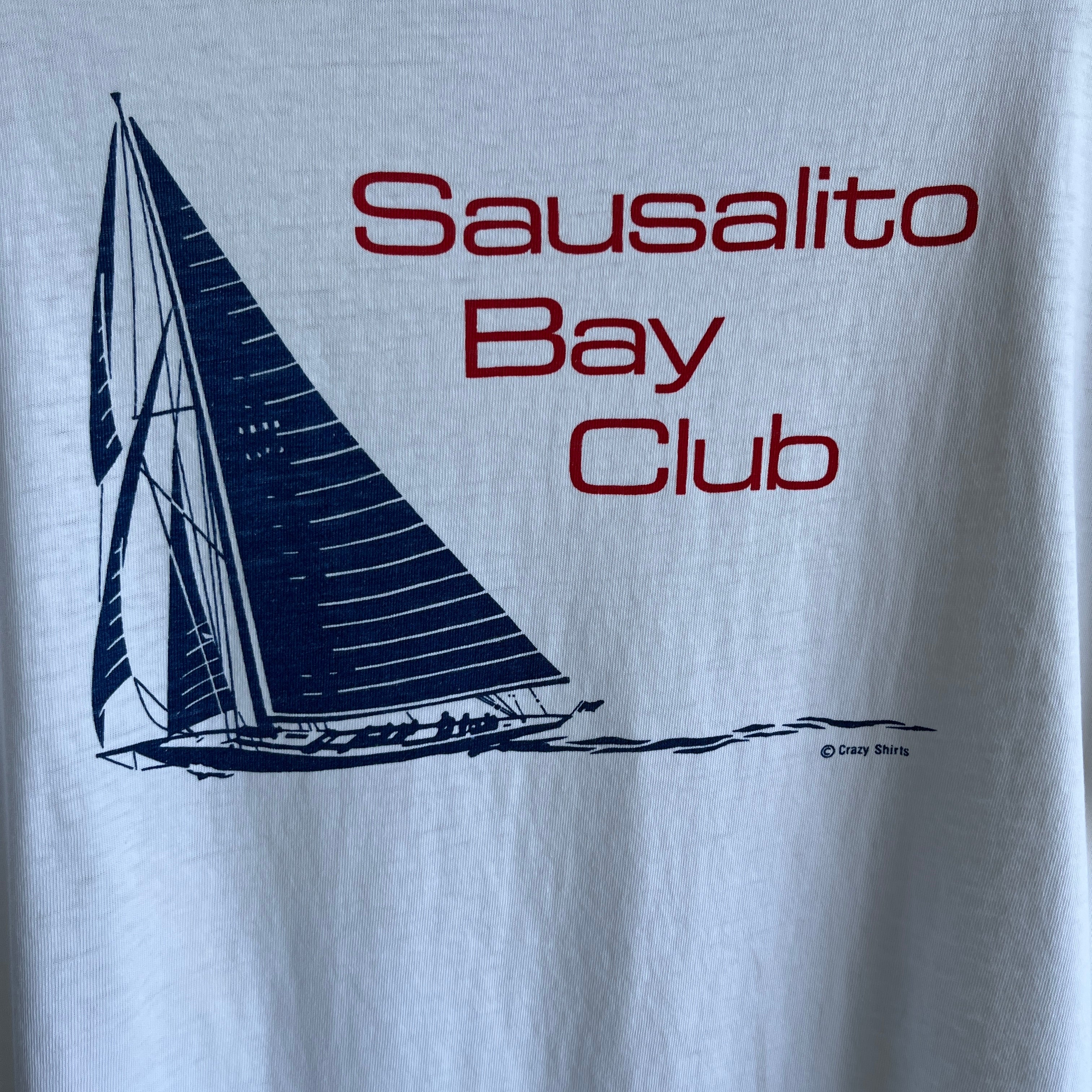 1980s Crazy Shirts Sausalito Bay Club Front and Back T-Shirt - Perfectly Tattered