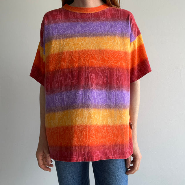 1990s Super Nineties Striped and Then Some Cotton T-Shirt