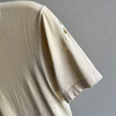 1970s Ecru Patina Blank White Beat Up T-SHirt - Above Average!